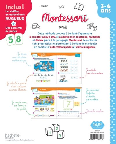 Montessori - J'apprends à compter jusqu'à 100 et à calculer 3-6 ans (chiffres rugueux inclus)